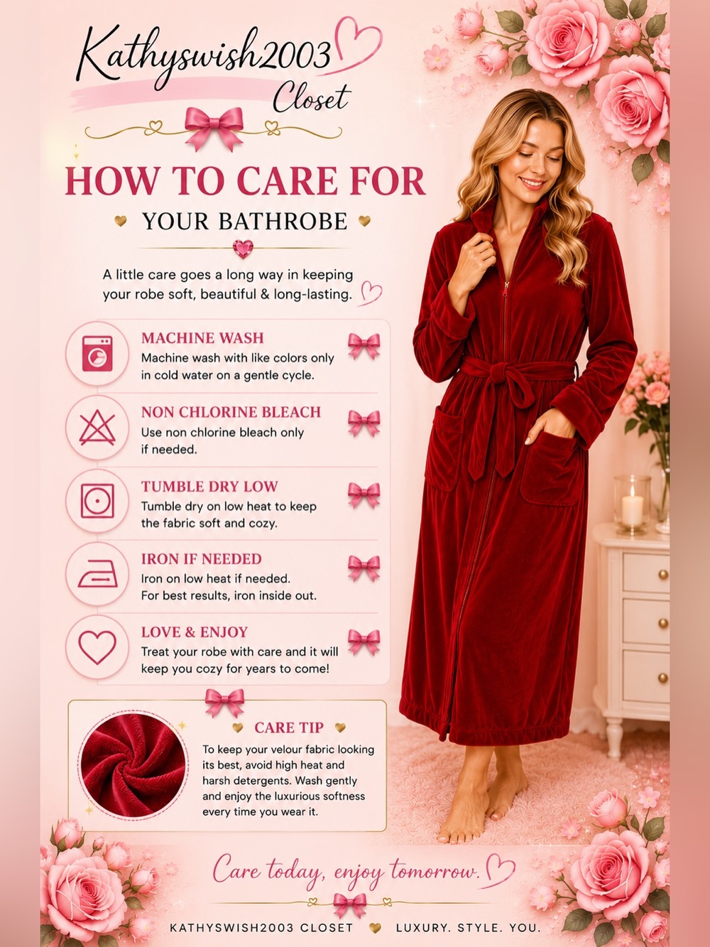 Nordstrom Rich Red Long Sleeve Velour Bathrobe - Picture 5 of 16